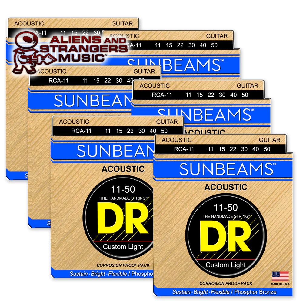 6 Sets! DR Strings RCA-11 Sunbeam Phosphor Bronze Custom Light 11-50