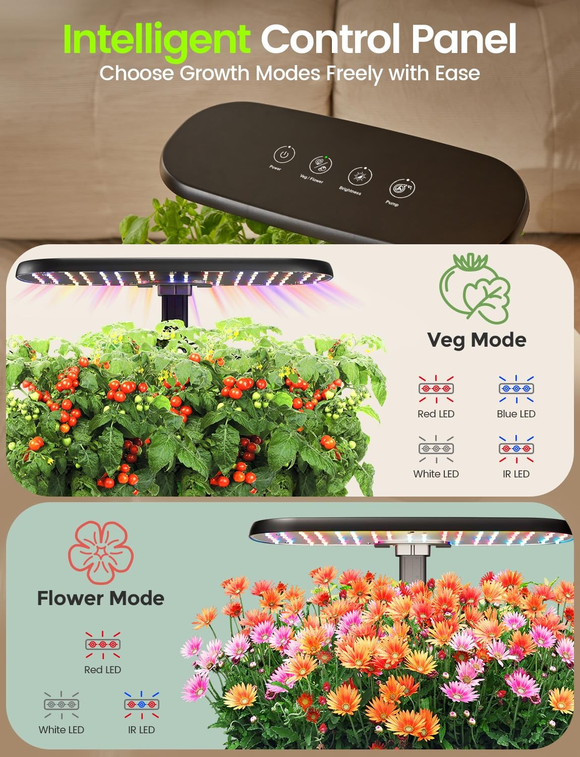 LETPOT Hydroponics Growing System, 12 Pods Indoor Herb Garden 12 Pods, Gray