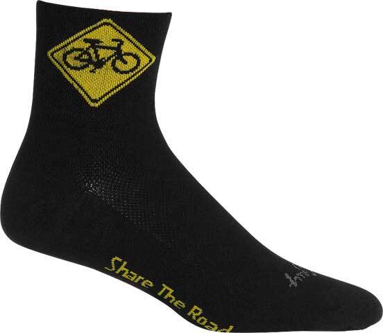 SockGuy Share the Road 3" Classic Socks Small/Medium Black/Yellow