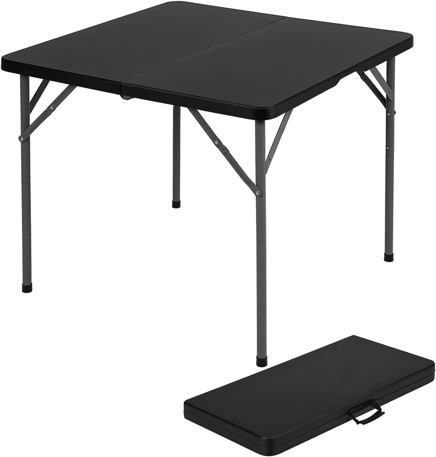 34" Folding Card Table Plastic Table Portable Square Height Dining Table, Black