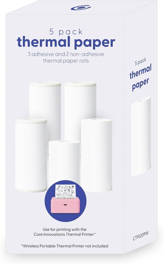 Thermal Printer Paper Bundle - 5-Roll Set: 3 Self-Adhesive & 2 Thermal Rolls