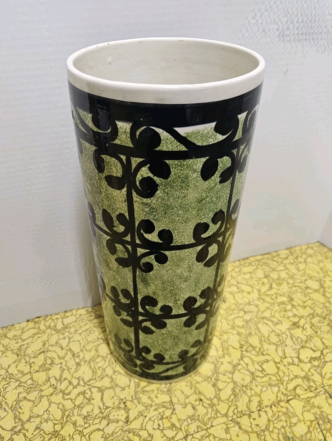 Vintage Art Pottery Hermes Style Umbrella Stand Signed Spain Mid-Century