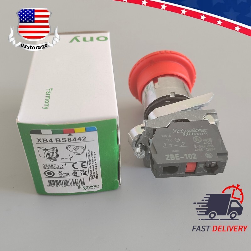 New In Box Emergency Stop Button For Schneider XB4BS8442 XB4-BS8442 Red Head Ø40