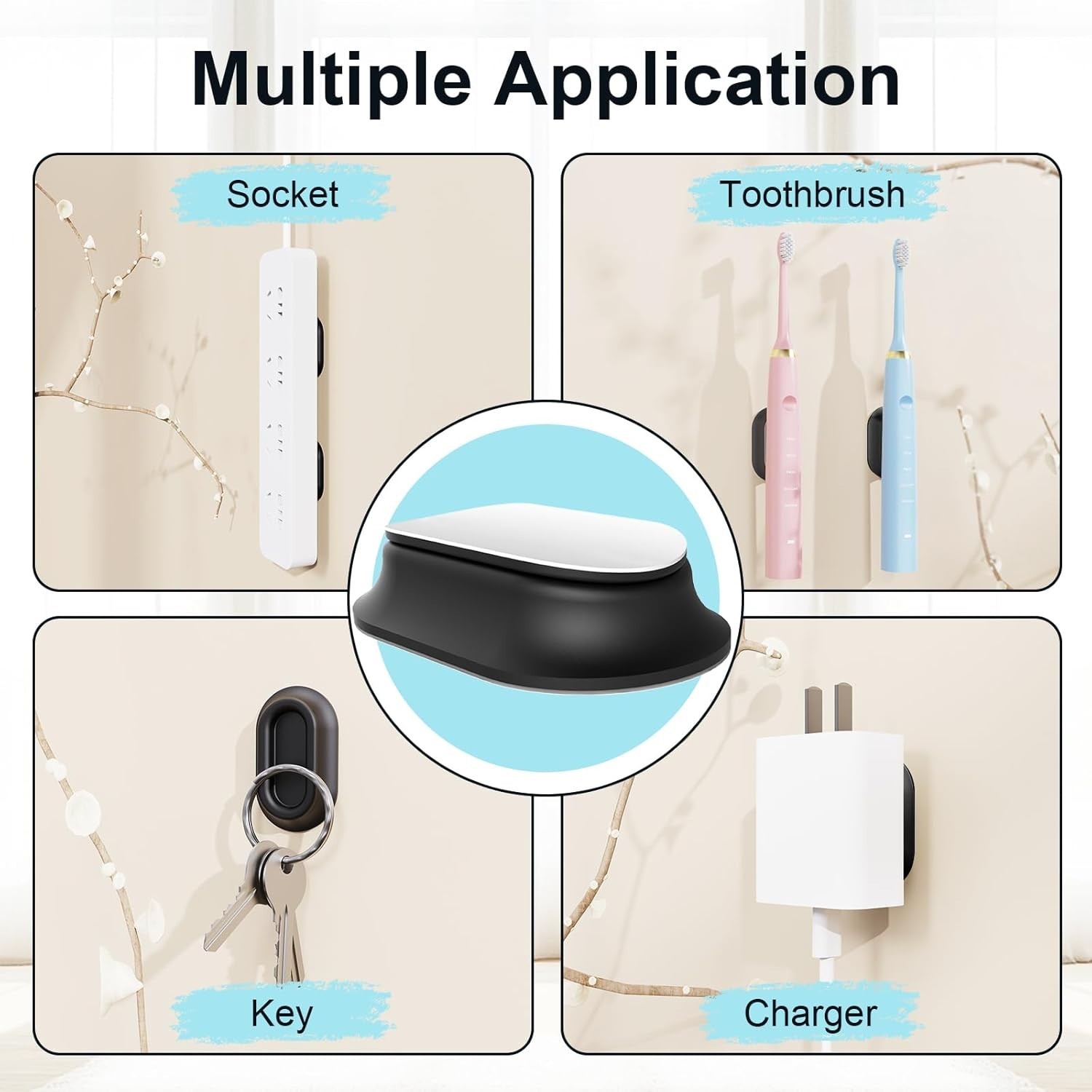 Magnetic Remote Control Holder Self-Adhesive Wall Mount, 6 Pack 6 Black