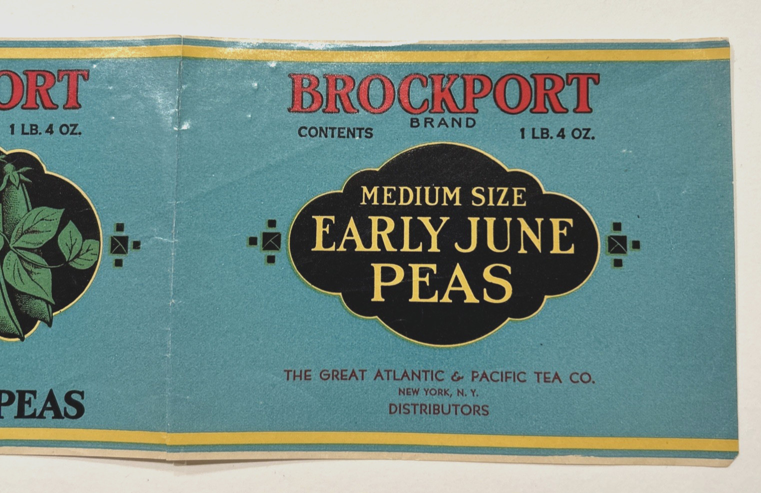 BROCKPORT Early June Peas Can Label Great Atlantic Pacific Tea Co. NEW YORK VTG