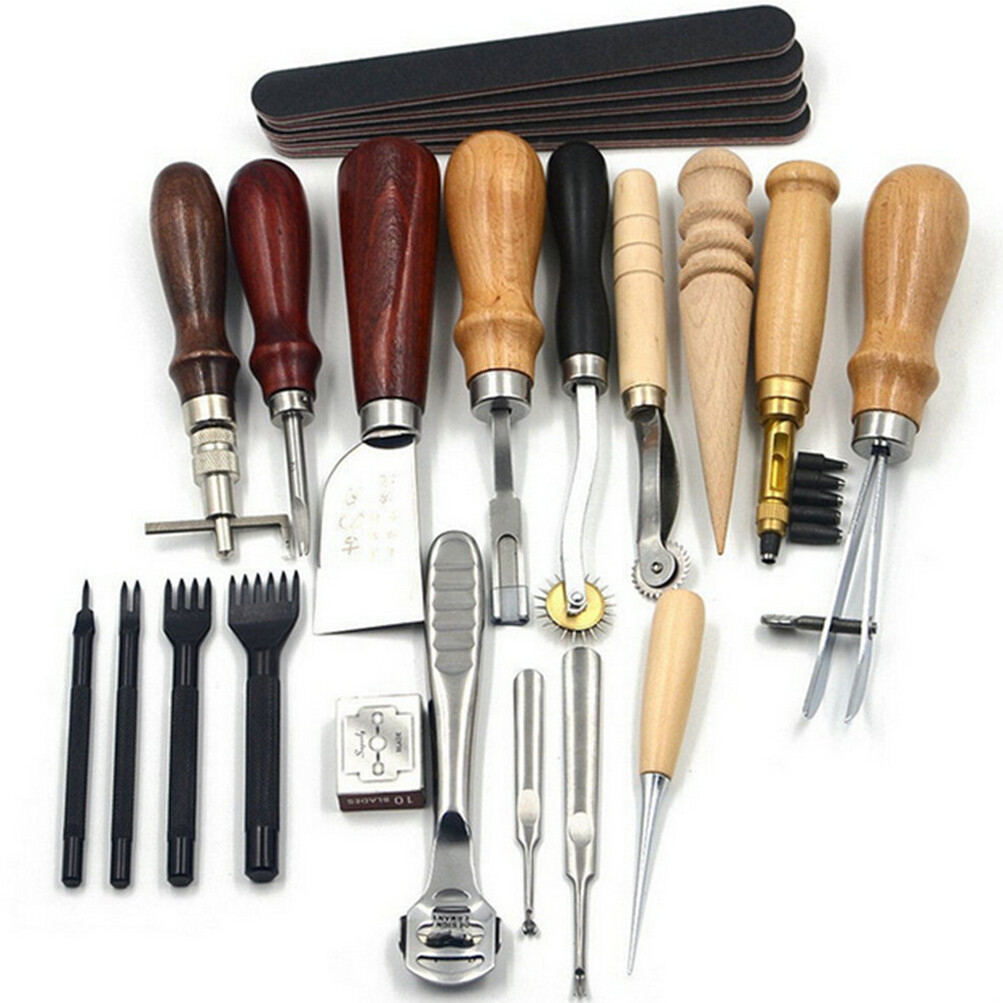 USA Leather Craft Tools Punch Kit Stitching Carving Sewing Working Skiving Knife