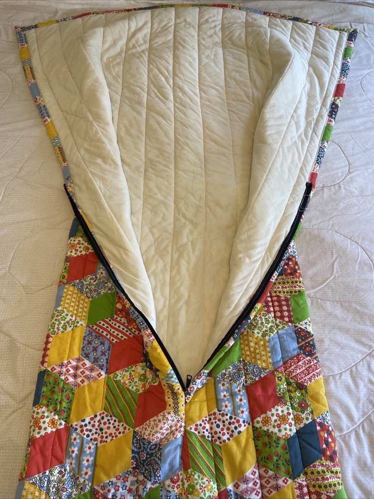 VTG 70s Boho Psychedelic Quilted Patchwork Hibernator Sleeping Bag Snug Blanket