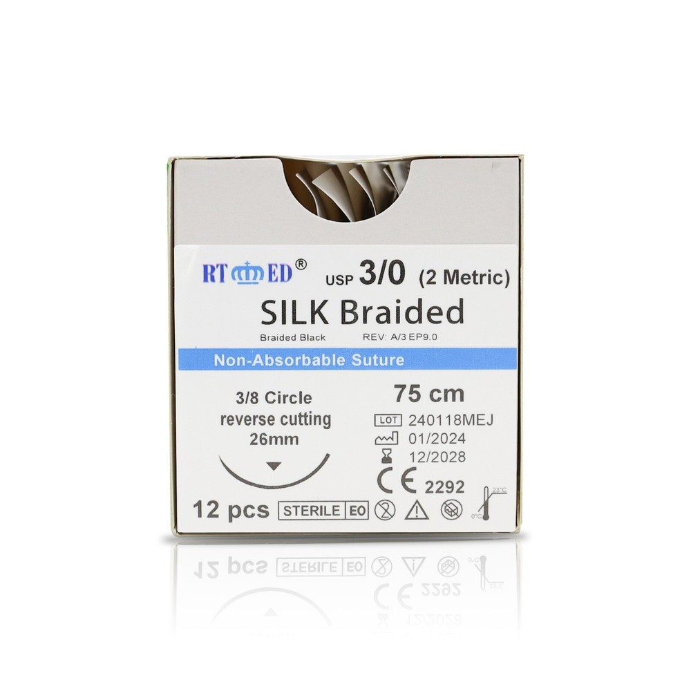 3/0 Silk Suture Practice Thread Kit Sterile Sutures Threads & Needle 12 Pack