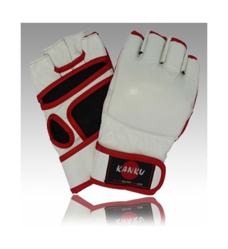 KANKU WHITE LEATHER GRAPPLING MMA GLOVES-BAG TRAINING SPARRING