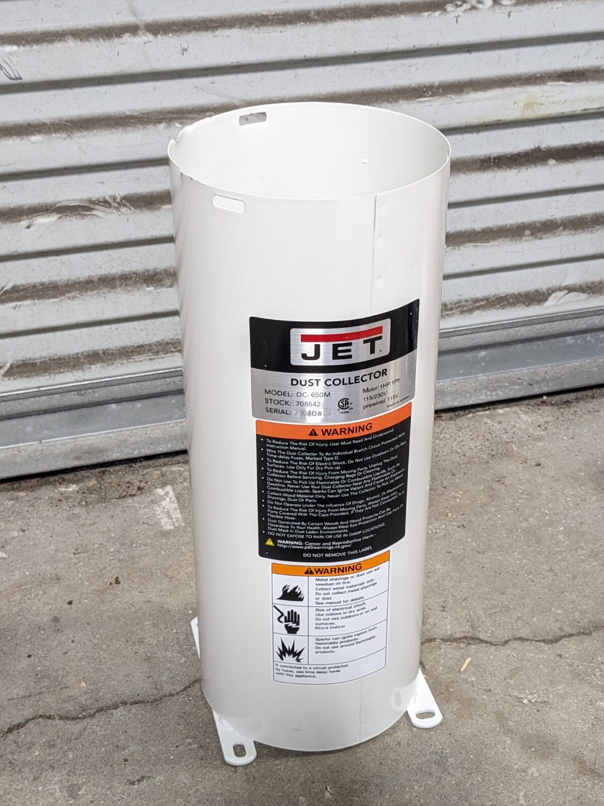 Jet Vortex Cone Portable Dust Collector 650 CFM 1 HP 115v 708642BK