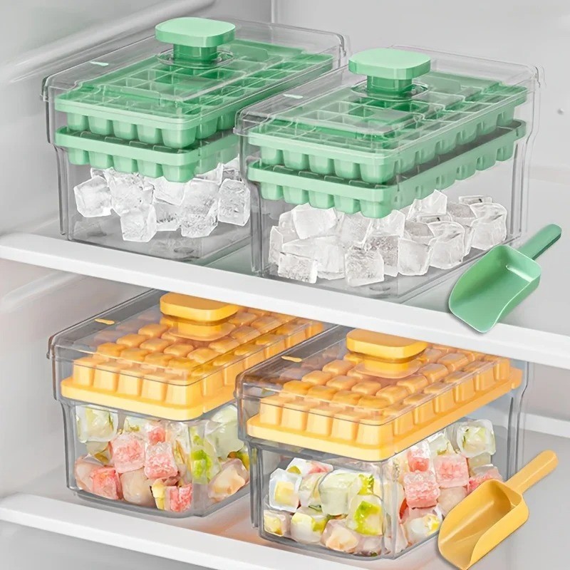 Ice Cube Tray with Lid and Bin 68 Cube Easy Press Release Freezer Maker Set
