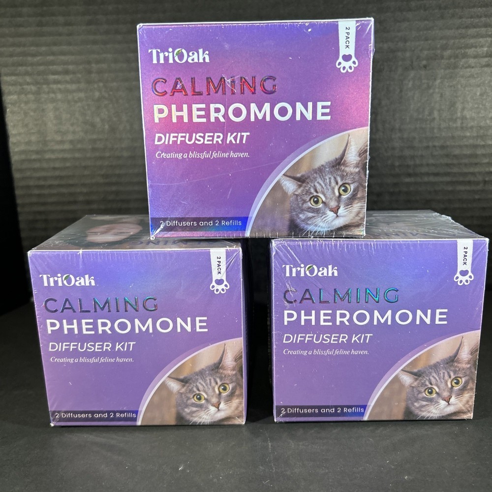 3x TriOak Cat Calming 2 Diffuser Kit Feline Anxiety Relief Pheromone Kit **READ