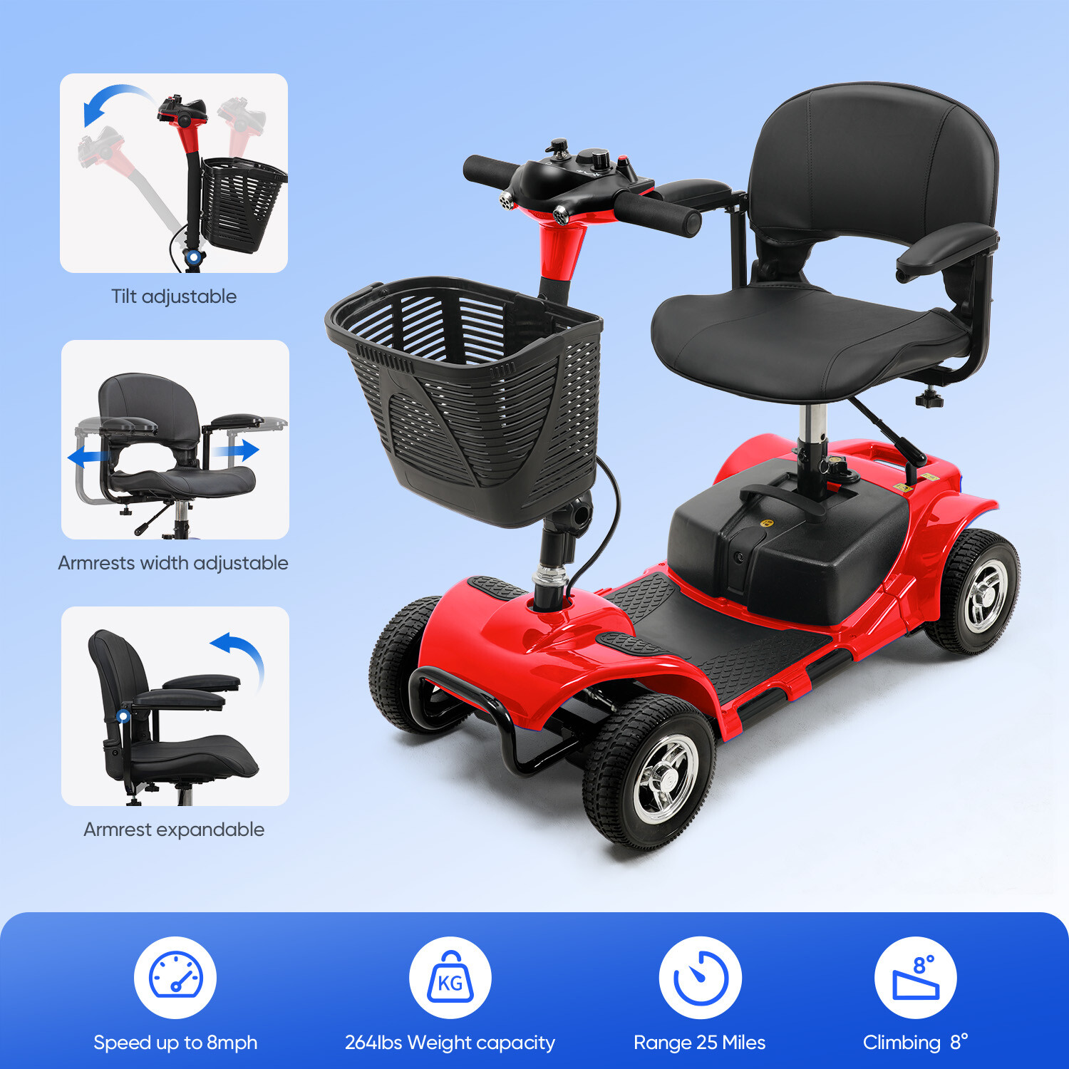 4 Wheels Mobility Scooter Power Folding Scooter For Travel Electric Wheelchairs