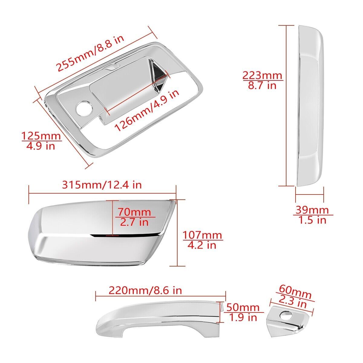 For Chevy Silverado 1500 14-19 Chrome Door Handle+Mirror+Tailgate Cover+Cam Hole