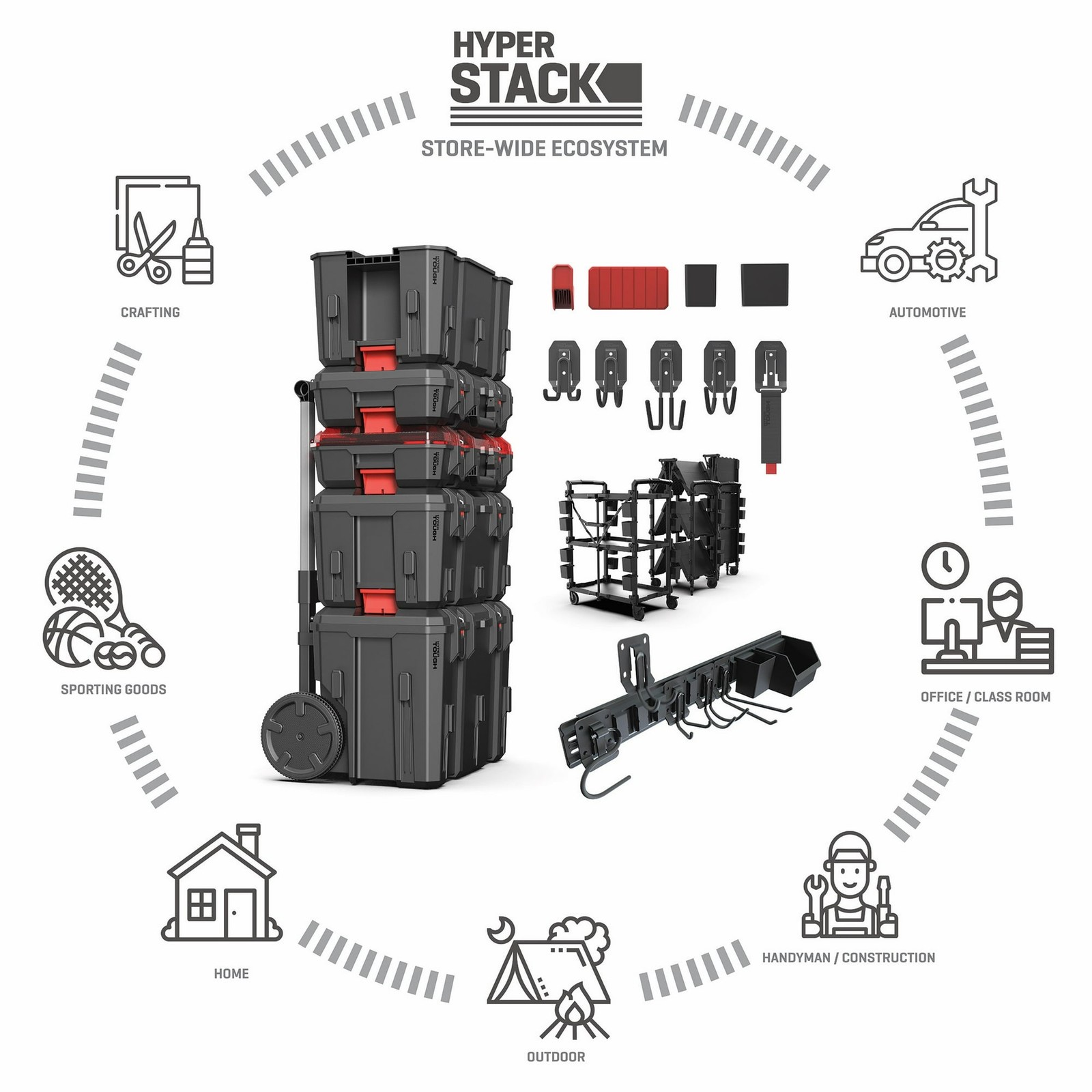 Stackable Toolbox Heavy Duty 3 Piece Modular Rolling System Equipment Storage