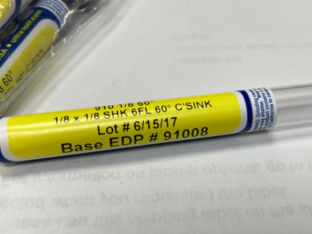 UltraTool 91008, 1/8" x 1/8", 60°, 6-Flute, Solid Carbide Countersink