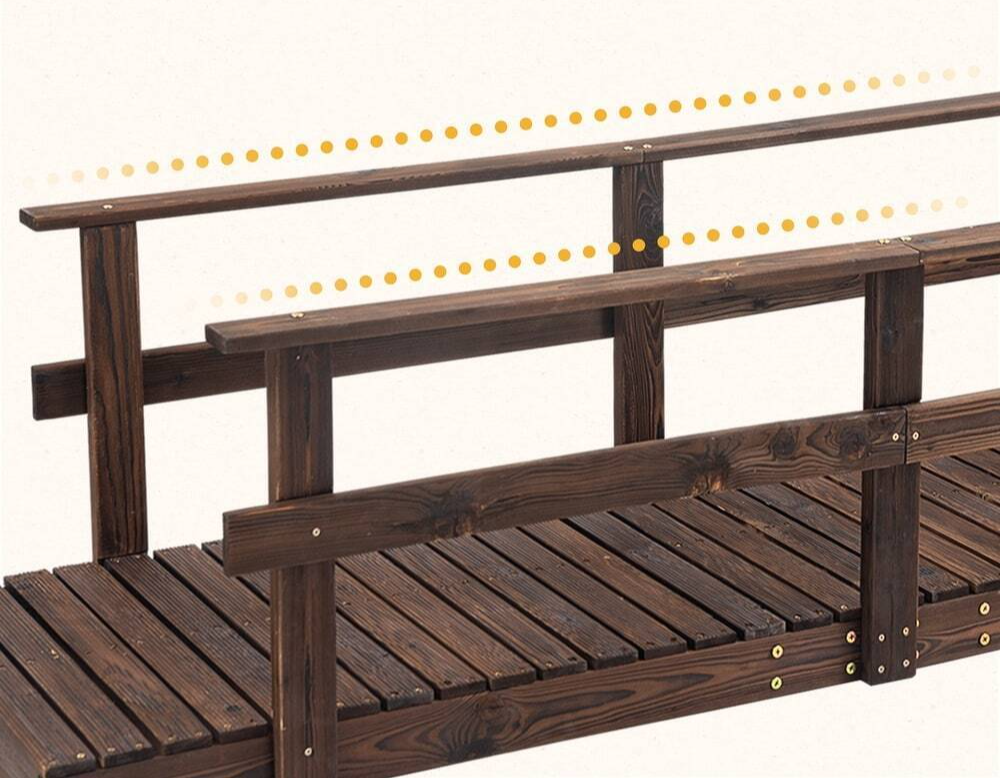 7-Foot Stained Finish Outdoor Garden Bridge Footpath Structure Side Rails