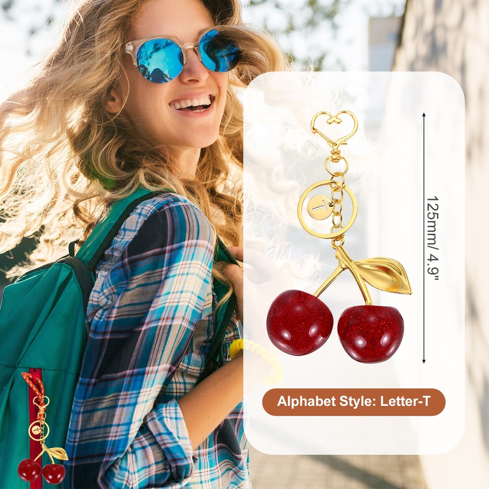 Alphabet t Cherry Initial Letter Keychain Charm(Red)