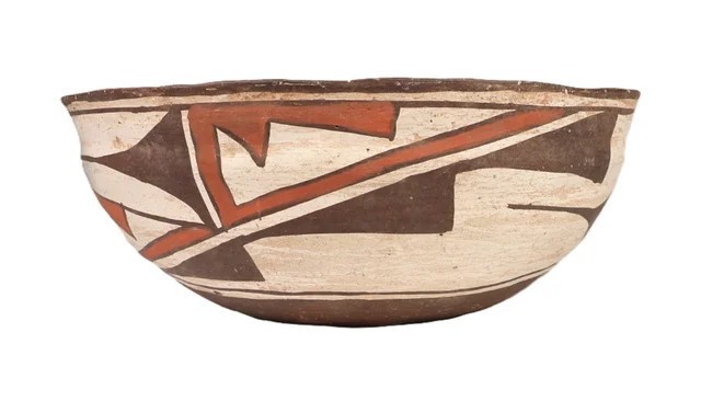 Zuni Dough Bowl Pottery ca. 1890 Size 4" H x 9.5" D Hand Coiled