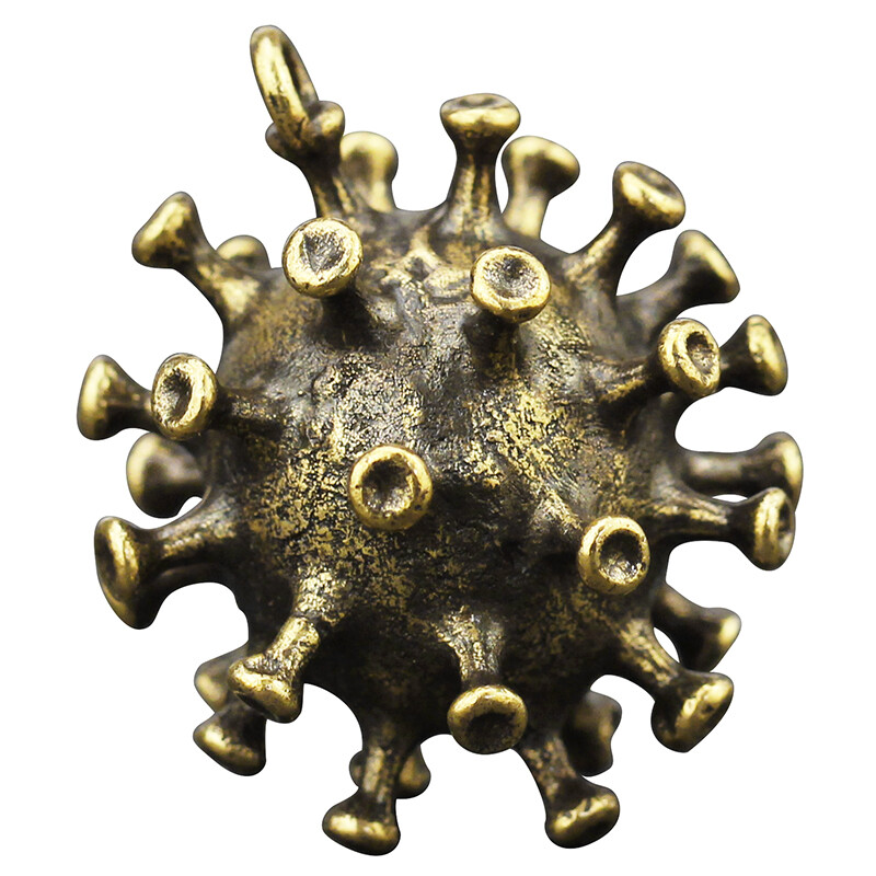 Solid Brass Carved Virus Statue Keychain Key Ring Strap Pendant Gift Decor