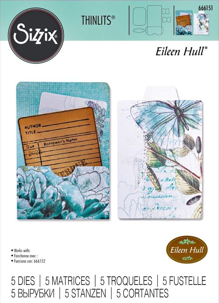 Sizzix Thinlits Library Pocket, ATC Card & Tabs 5pc #666151 Retail $24.99 E Hull