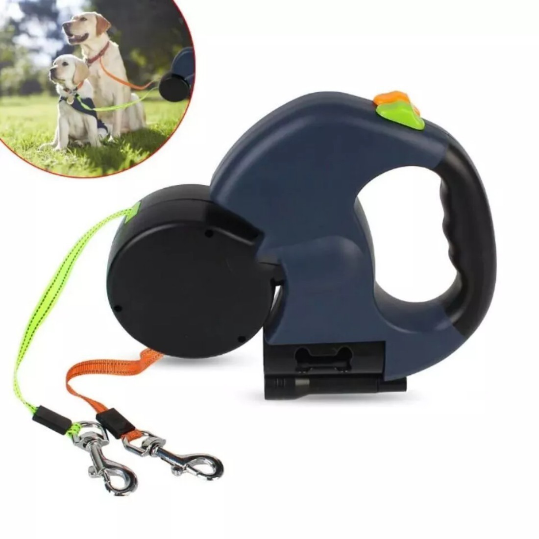 Retractable Reflective Dual Pet Leash Lead 360 Swivel Double Dog Walking Leash