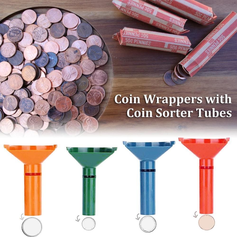 4PCS/SET 4 Color-Coded Coin Storage & Sorter Tubes Assorted Wrappers Counters US