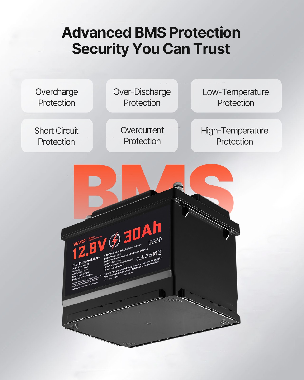 VEVOR 12V 30Ah Dual Purpose LiFePO4 Lithium Battery 600 CCA Starter Deep Cycle
