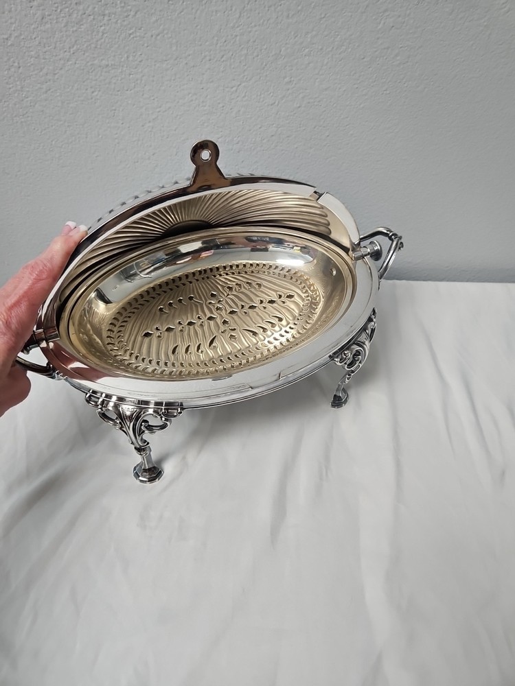Martin, Hall & Co.-Sheffield Silverplate Roll Top Buffet Server Dome Dish 11.5”