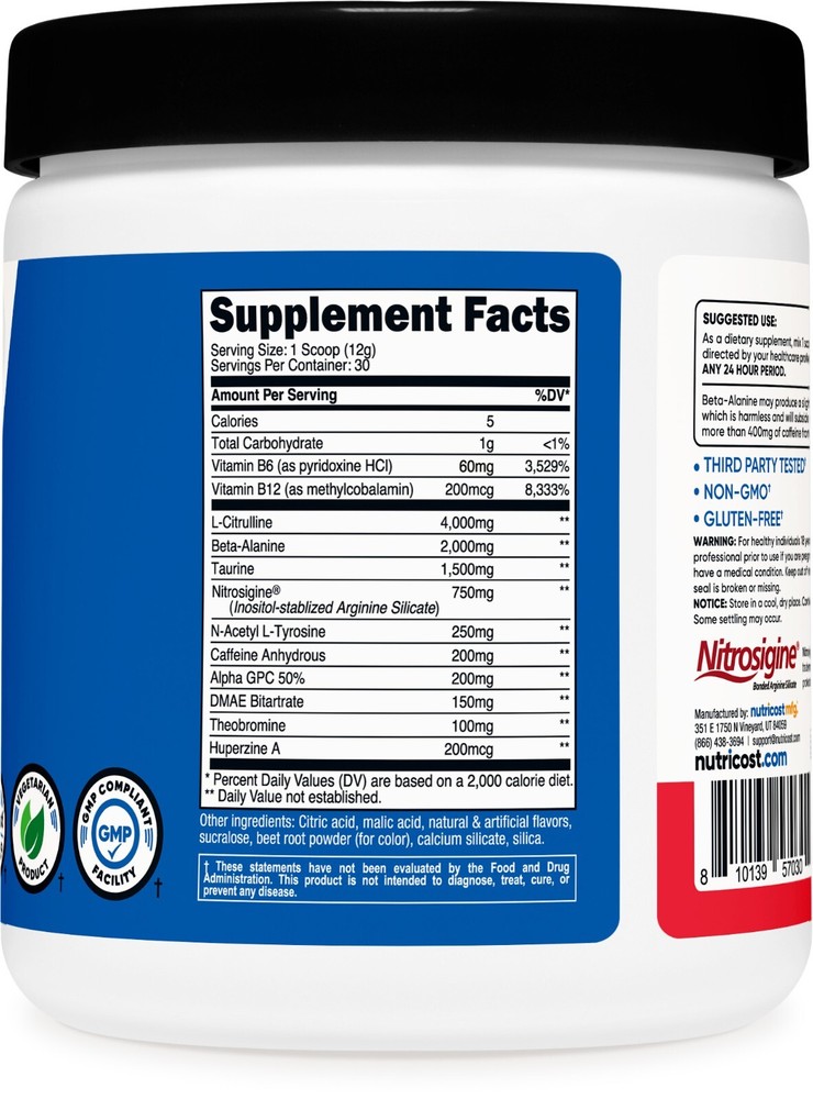Nutricost Pre-Workout Complex Powder (30 Servings) (Fruit Punch)