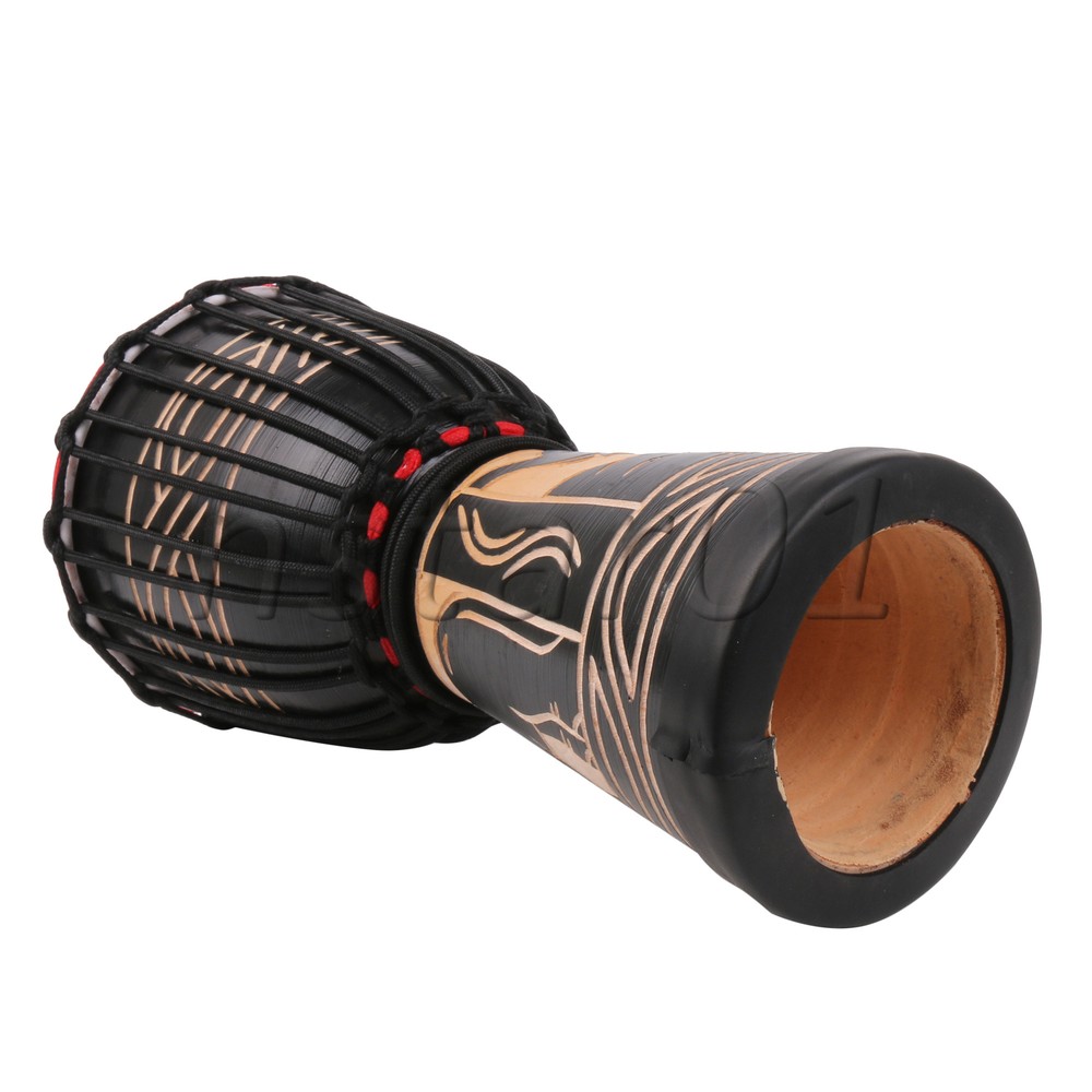 Hand Carved African Style Bongo Djembe Drum 8" Diameter Elephant Pattern Black