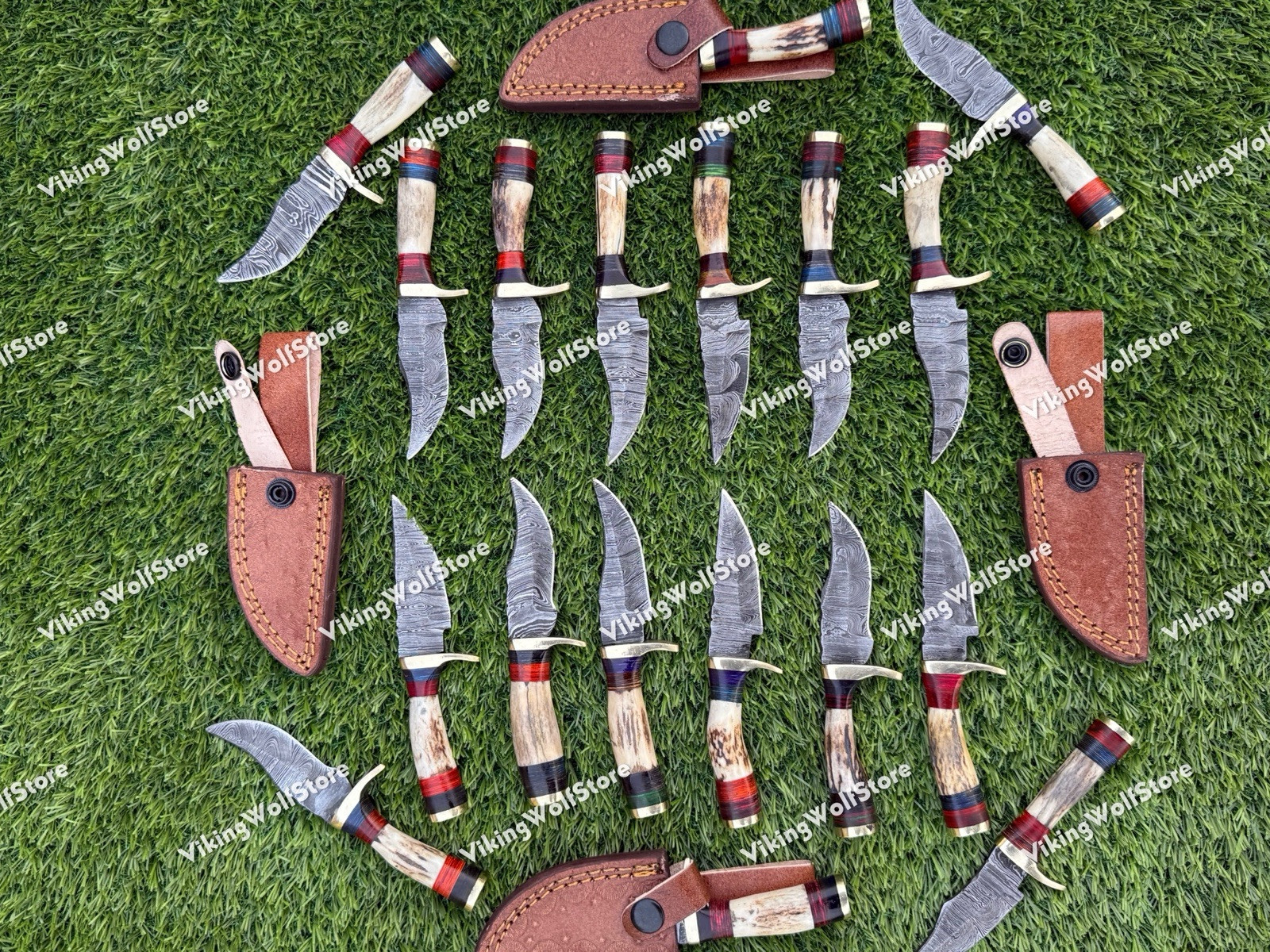 6 Inch, LOT OF 20 Handmade Damascus Steel Skinner Knives in Stag Horn W/Sheath