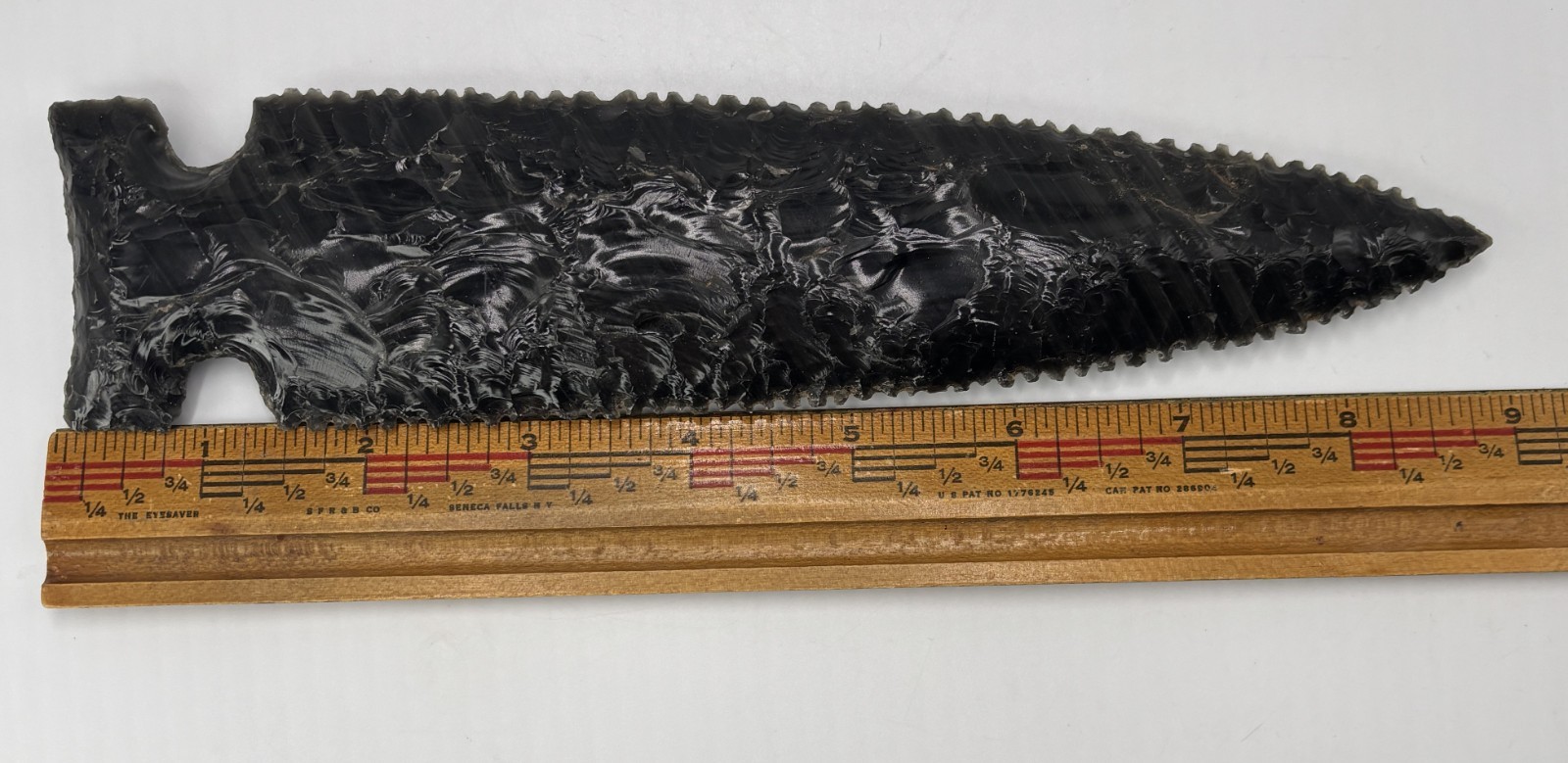 Modern Hand Knapped 8-1/2" Black Obsidian Spear Point Tool Finely Detailed