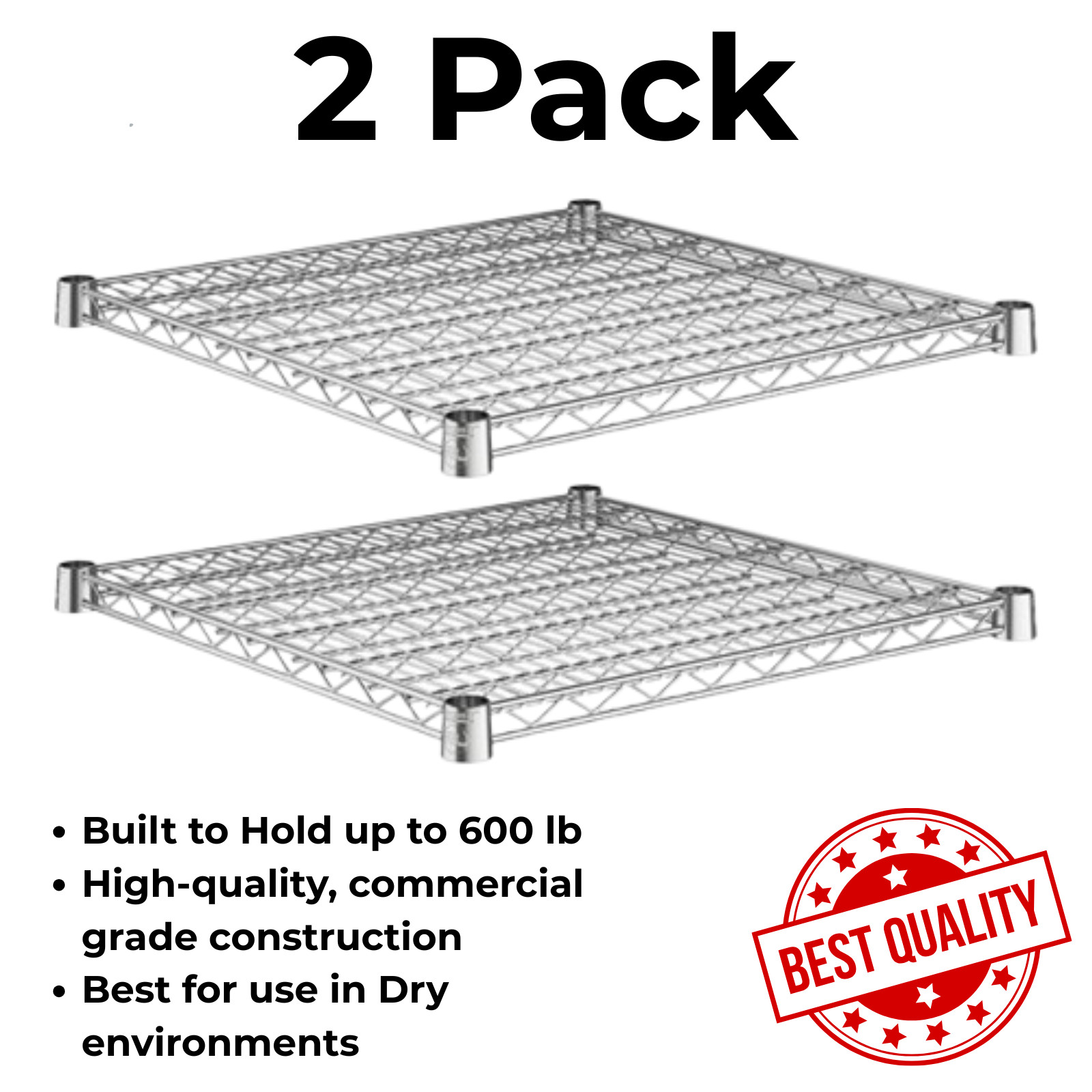 (2 Pack) Chrome Commercial Wire Shelving Sections 24" Depth 7 Sizes NSF Rated
