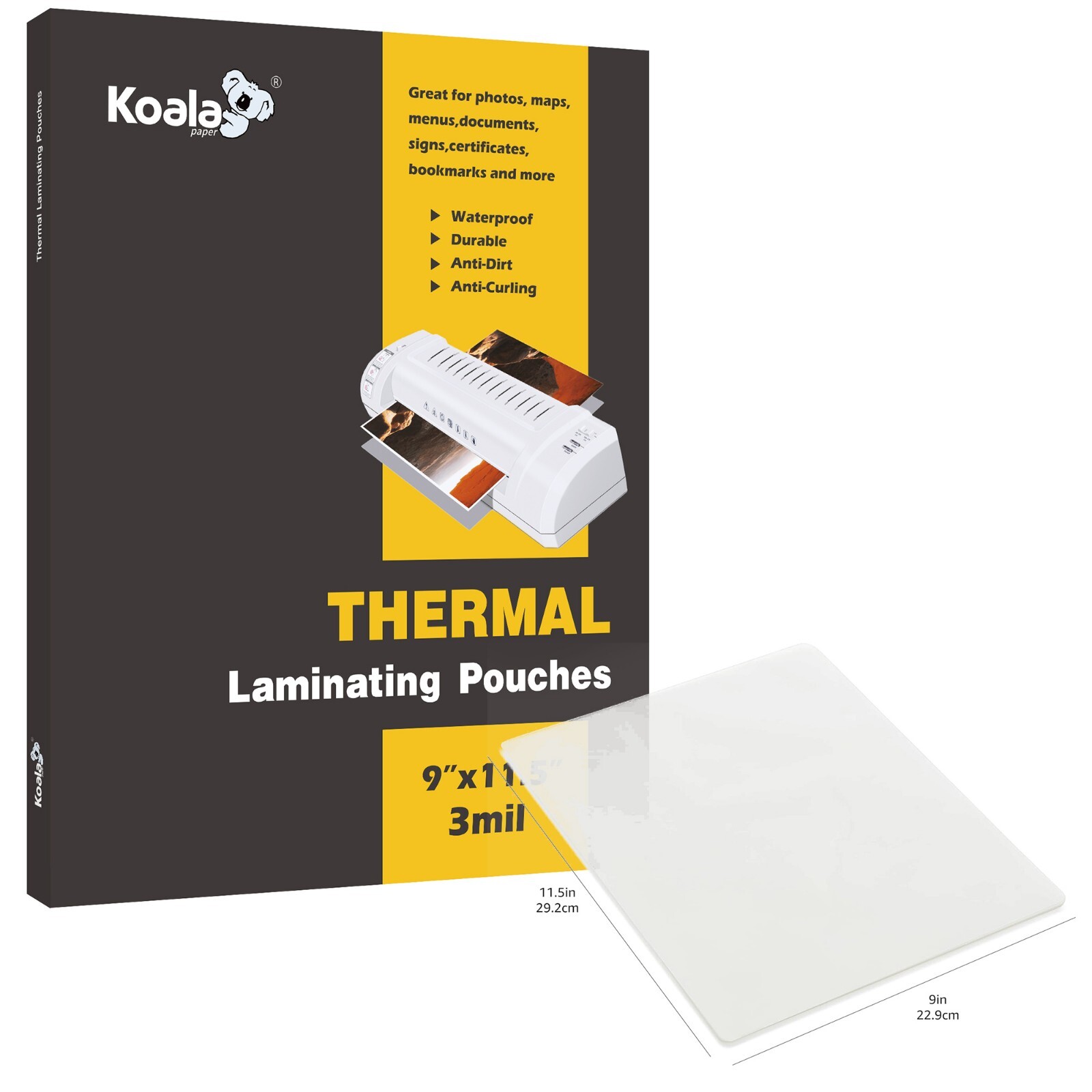 KOALA Thermal Laminating Pouches 9"x11.5" Clear 3Mil Laminate Sheets 25 Counts