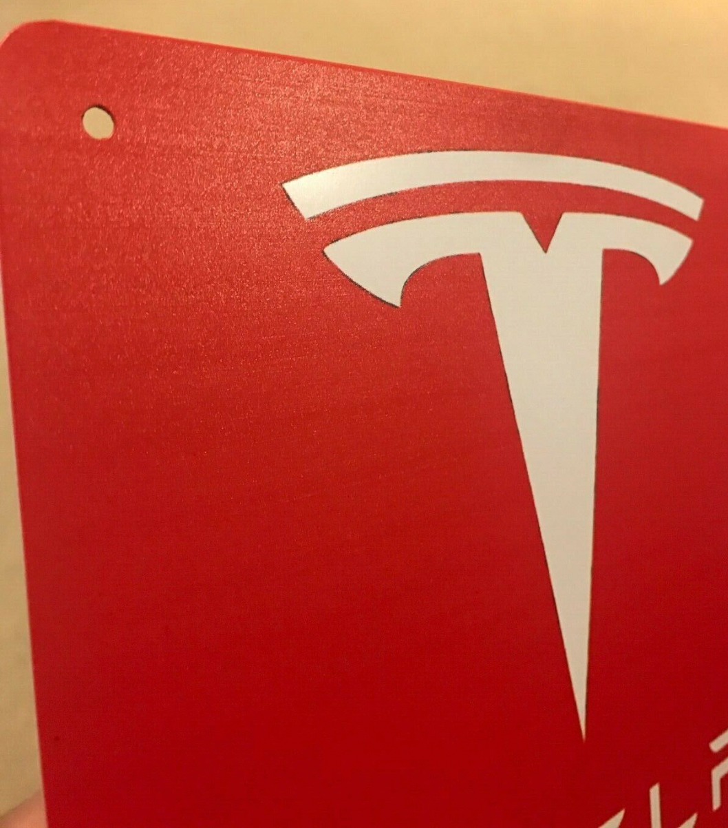 NEW Tesla Logo Cybertruck Parking Sign EV Electric 8"x12" Metal Charging Garage