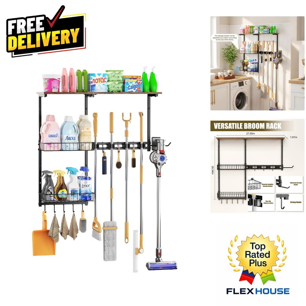 Dust-Proof Multi-Functional Wall Storage Rack for Cleaning Tools - Easy Install