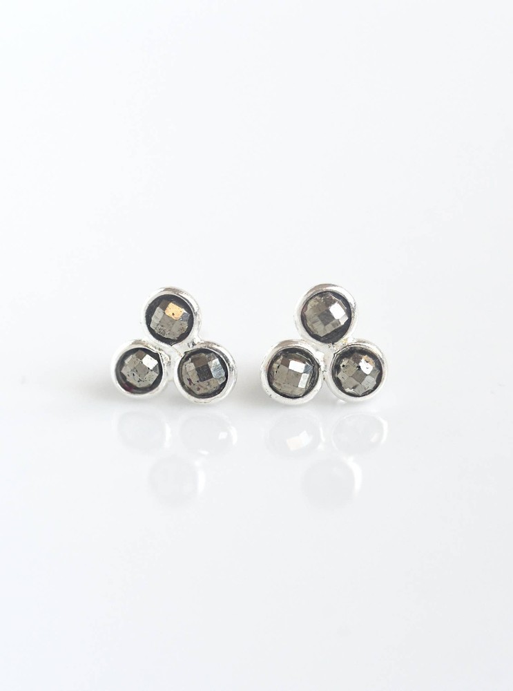 Sterling Silver Triple Mini Stone Stud Earrings