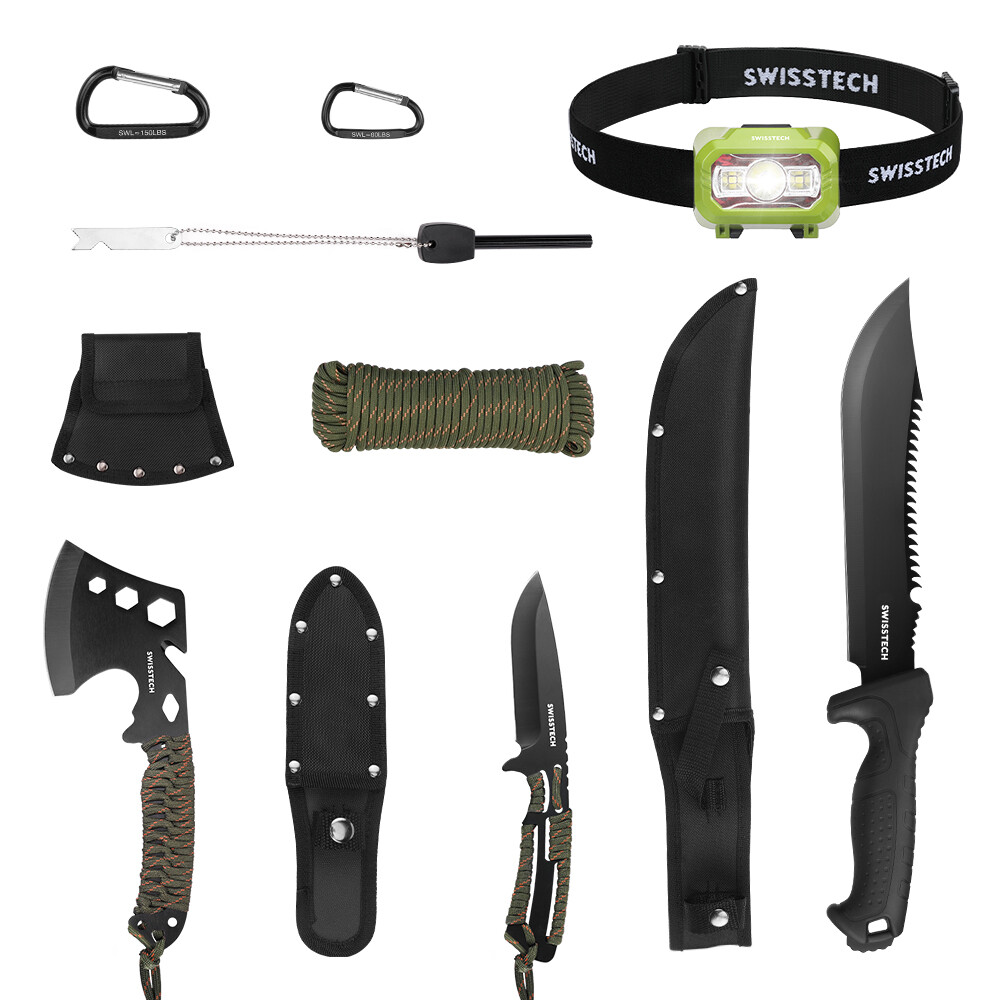 Swiss+Tech 8Pack Hatchet and Machete Axe Fixed Blade Hunting Knife w/Rope Handle