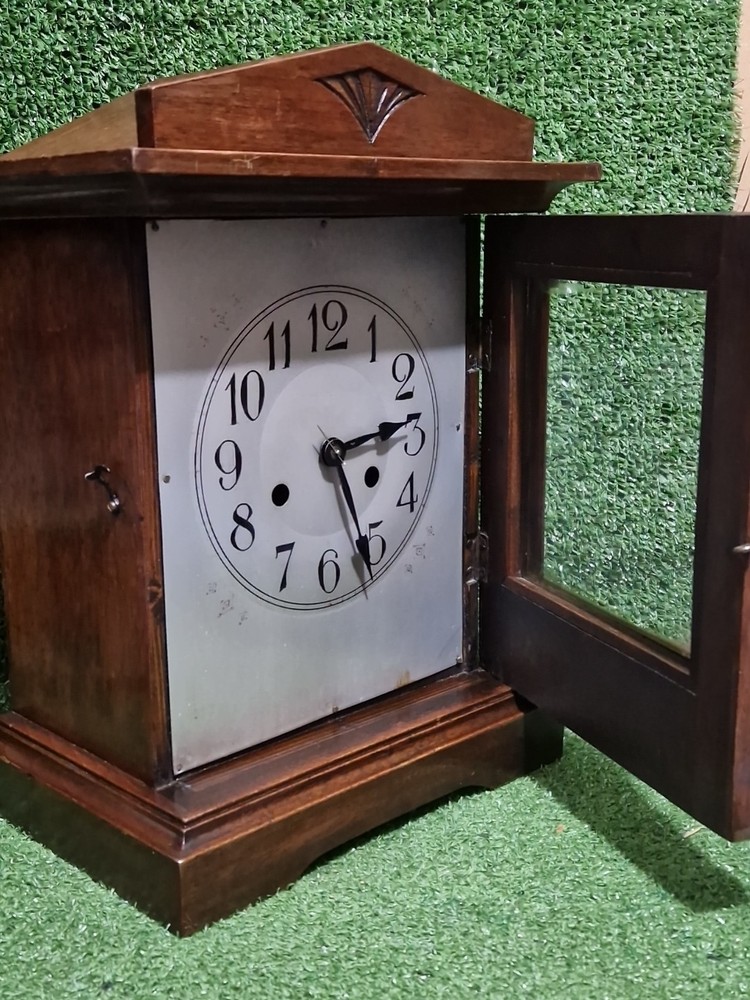 Vintage Wall Mantle Clock Oak Case Missing Key Untested Unbranded