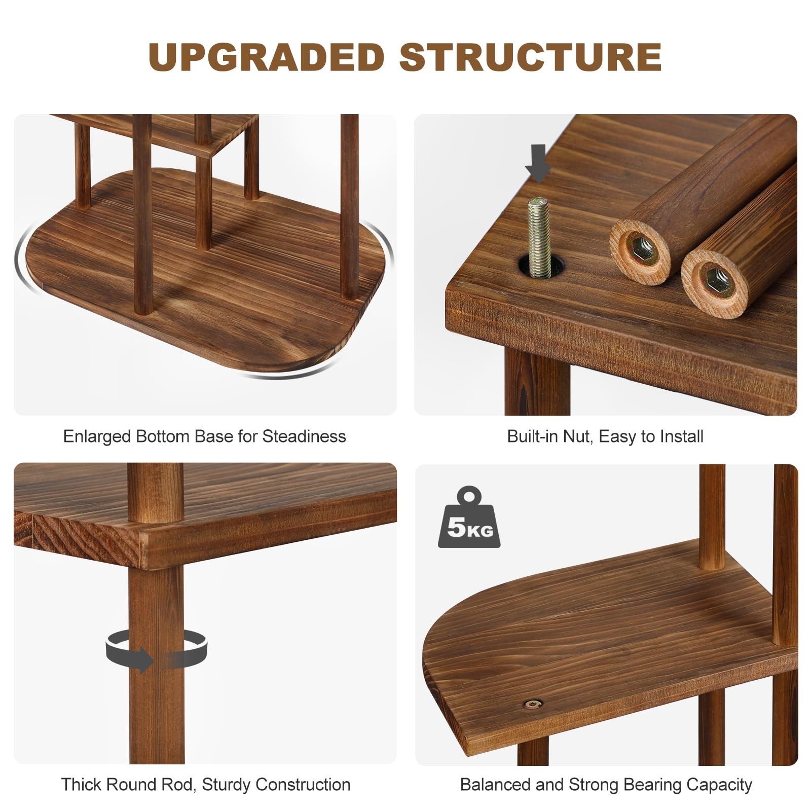Jotsport 5 Tier Wood Plant Stand for Multiple Plants Indoor Carbonized