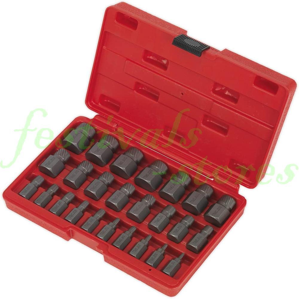 25 PC Multi-Spline Screw Extractor Set Hex Head Bit Socket Wrench Bolt Remover