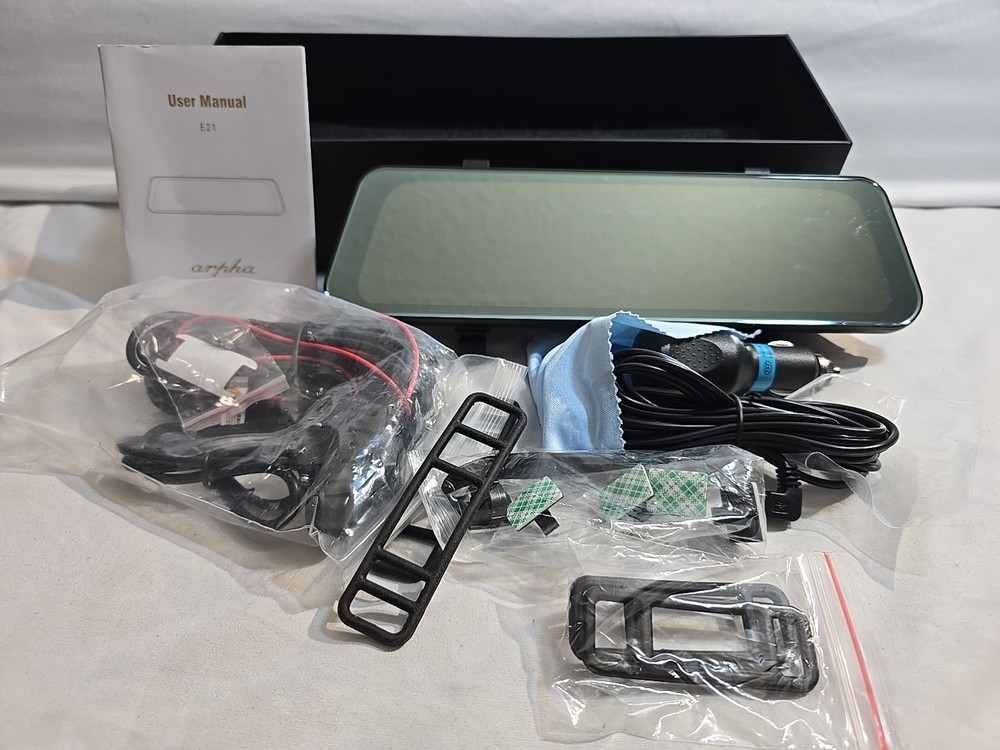 Arpha E21 Touch Screen Mirror Dash Cam w/Real Time Video Streaming - 10” Open