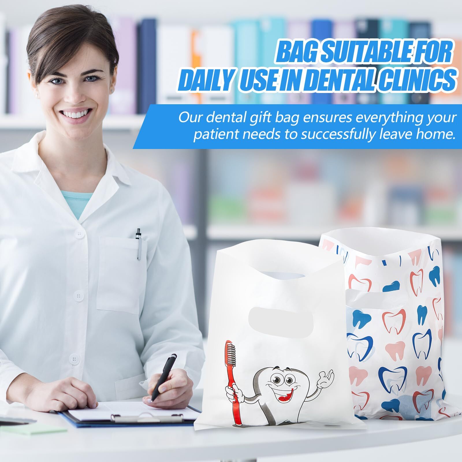 200 Pcs Dental Tooth Merchandise Goodie Bags for Dentist Patient Care Clinics