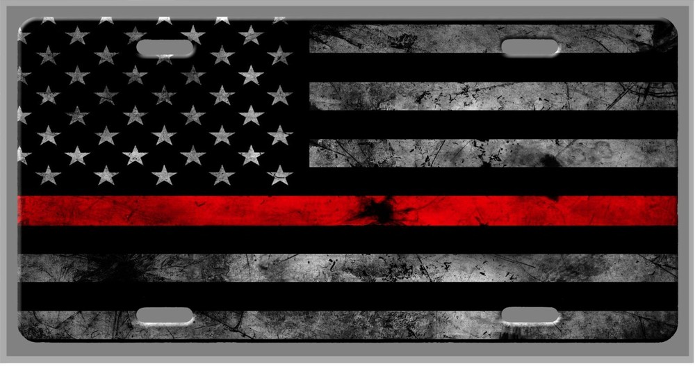 Thin Red Line Fireman Fire Fighter Fire Dept US Flag Vanity License Plate