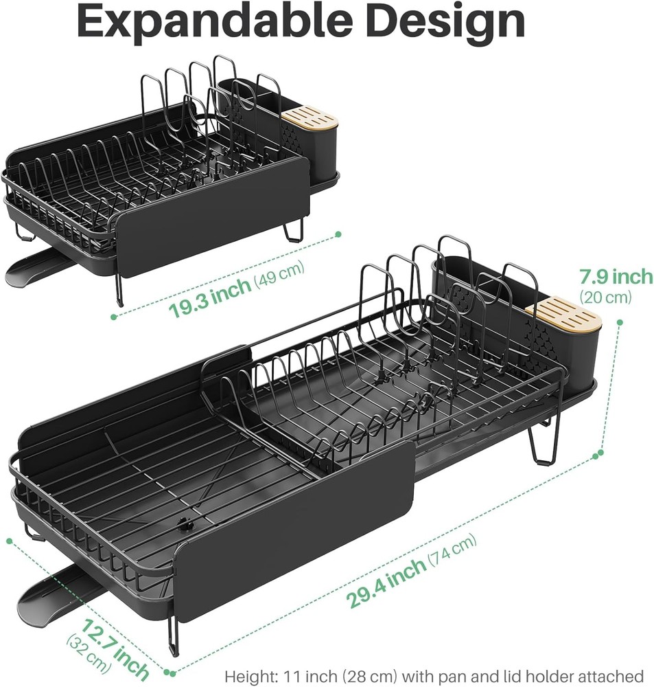 Large Dish Drying Rack Expandable 19.3" to 29.4" Dish Rack Kitchen Counter