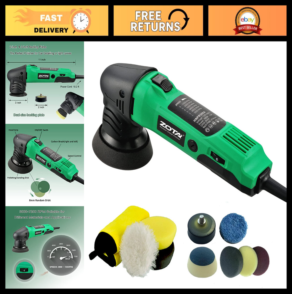 Mini Polisher 2" & 3" Car Buffer with 8mm Random Orbital - Variable Speed Detail