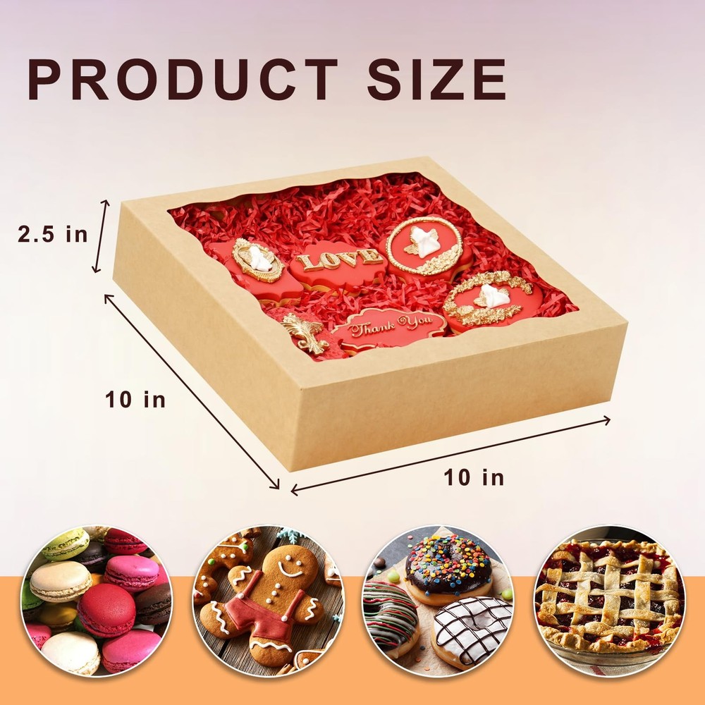 20 Pack Pie Boxes 10x10x2.5 Inch Bakery Boxes with Window Cookie Box Chocolat...