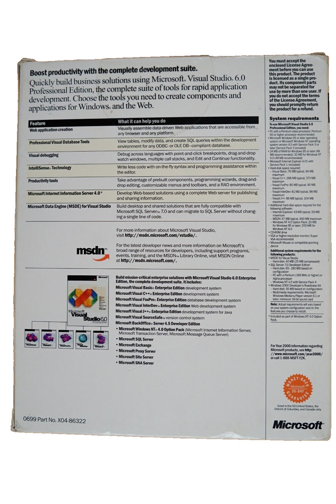 NEW Microsoft Visual Studio Professional 6.0 PRO 6 C Basic Commercial 659-00390