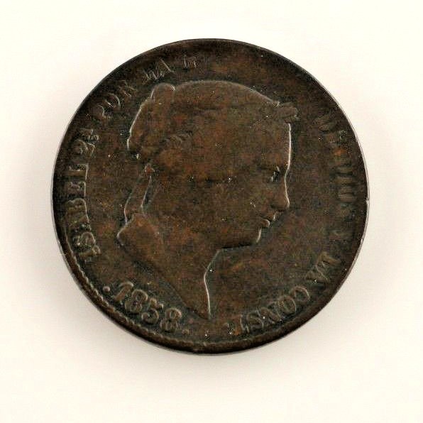 1858 Spain 25 Centimo (VF+) very Fine Plus Condition